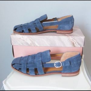 EUC Franco Sarto Fisherman Sandals Blue Suede 8